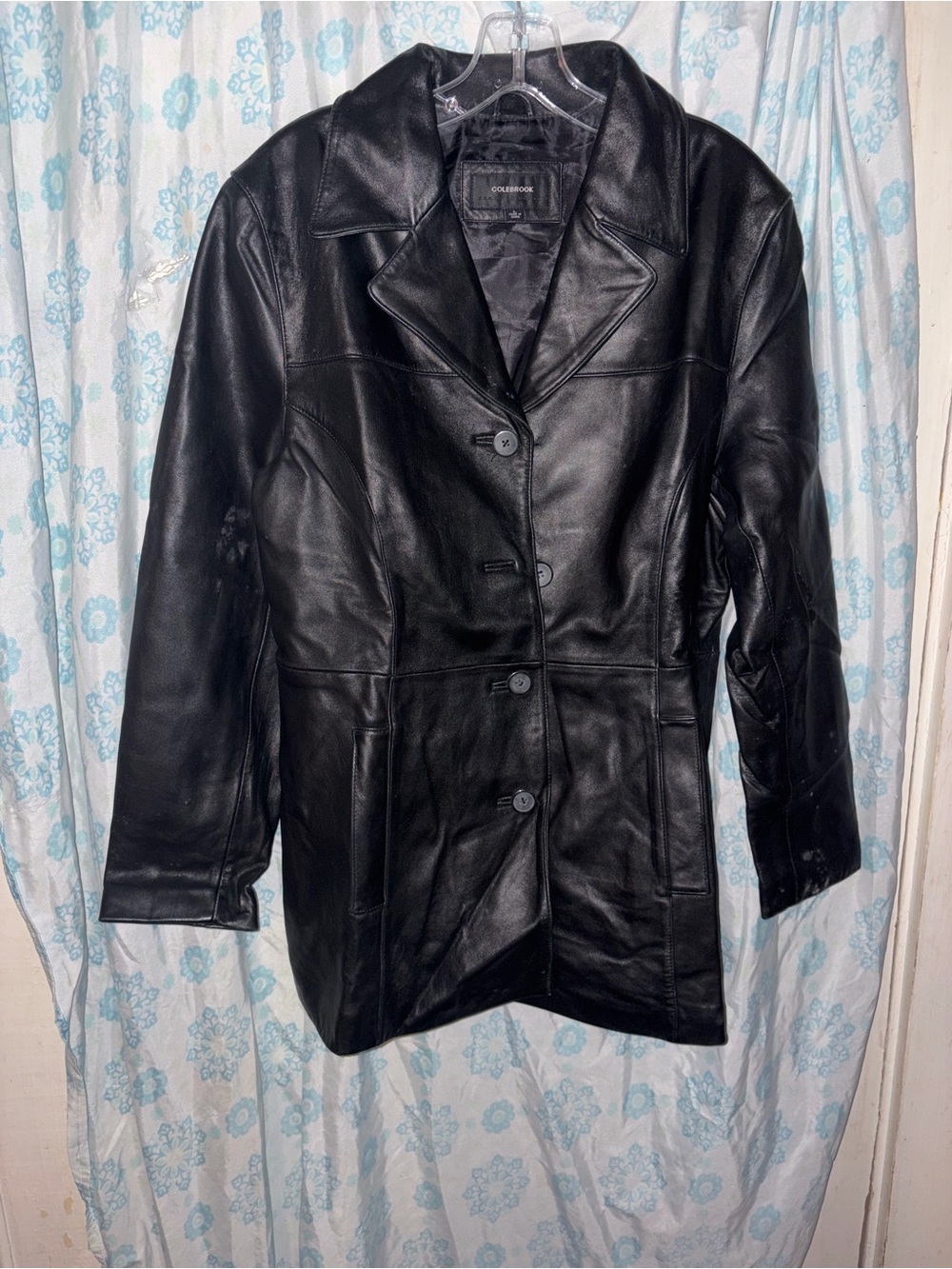 Classic Black Leather Button-Front Jacket by Colebrooke